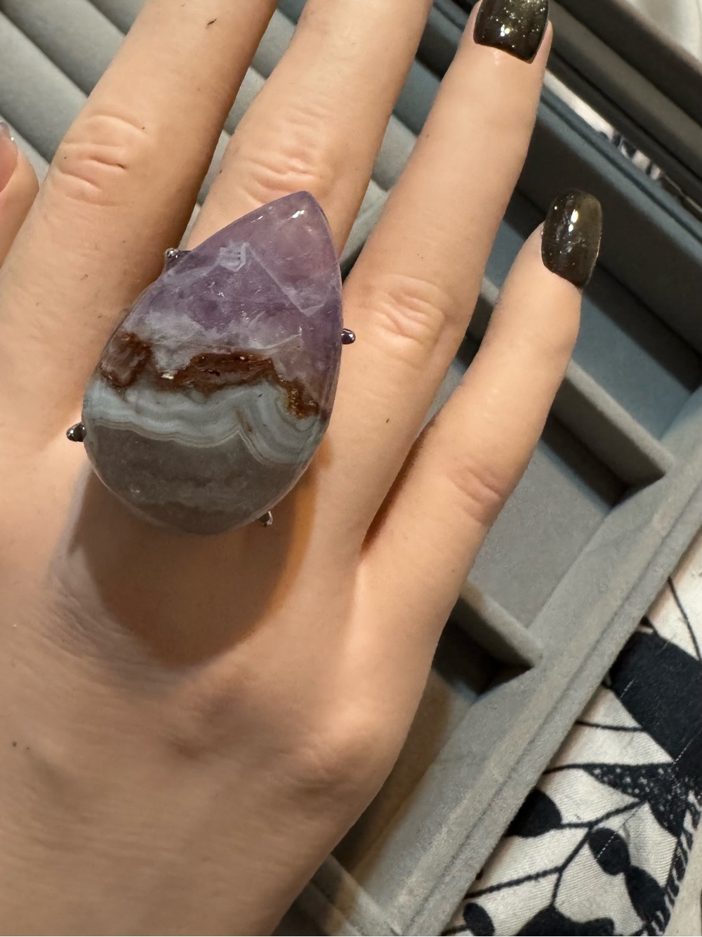 Teardrop Amethyst & Agate Ring